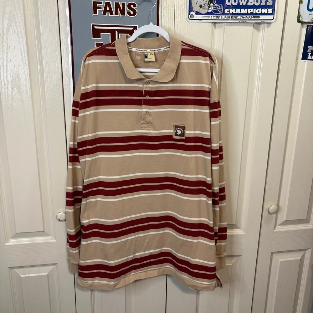 Striped Beige and Red Men's Shirt - Picture 1 of 6